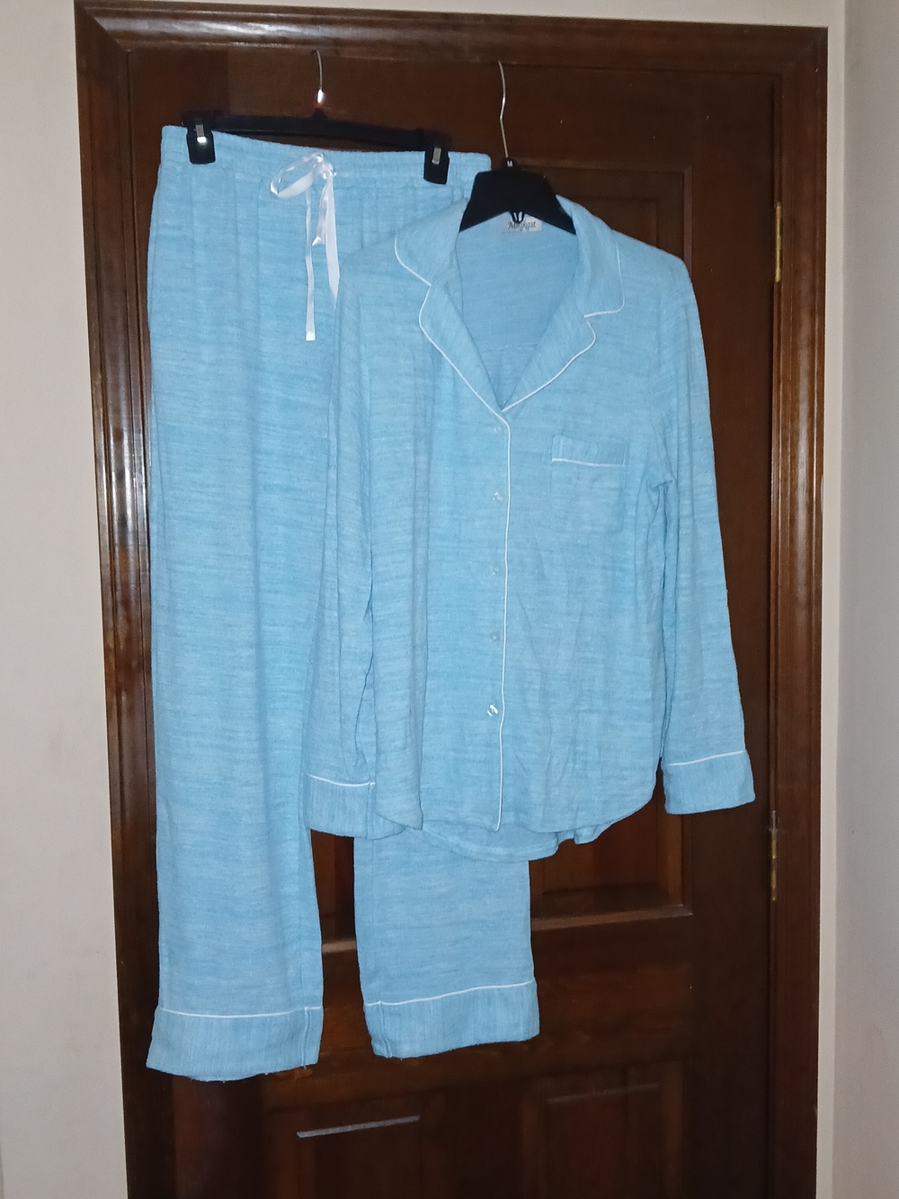 Aqua color Women's Two-Piece Pajama Set with Contrast Piping